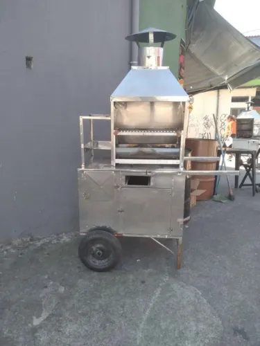 Carrinho Churrasco Inox 50cm Com Caixa Térmica E Coifa