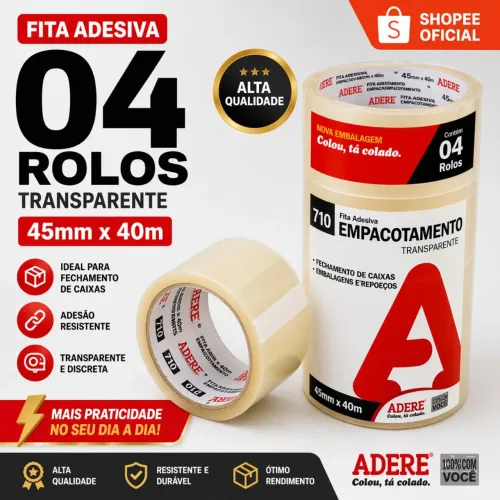 Kit 4 fitas adesiva durex transparente 45mm X 40m