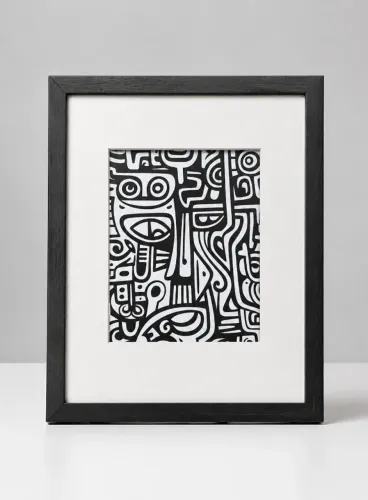 Quadro Decorativo Abstrato Preto e Branco Premium 43x33cm - Arte Moderna Minimalista