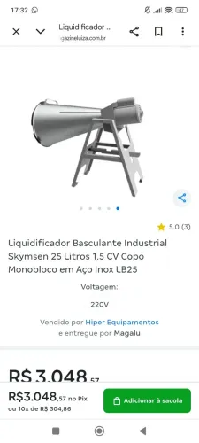 Liquidificador 25l semi novo, pouco usado. Divido valor com acréscimo da maquininha. 1.500