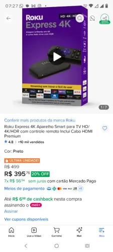 Aparelho Roku 4k,  controle Pc gamer