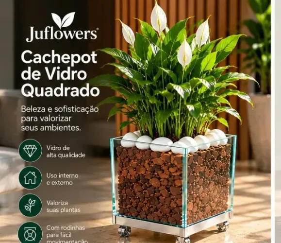 Cachepot de vidro com rodinhas 30x30