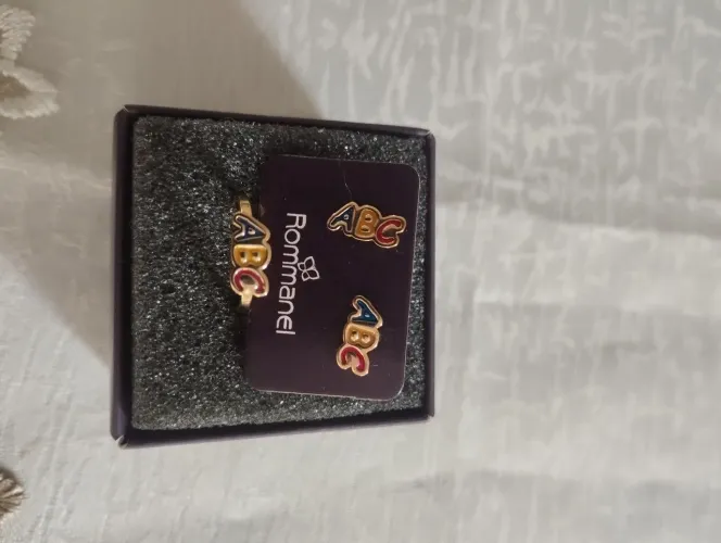 Anel ABC + brinco folheado a ouro 18k 