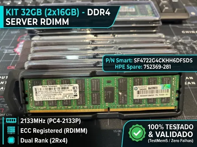 Memória DDR4 SMART 32GB (2x16GB) 2133MHz ECC RDIMM Server - Testada - frete gratis