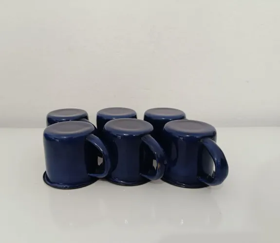 Kit com 6 Canecas Esmaltadas Azul Marinho - Clássicas e Resistentes