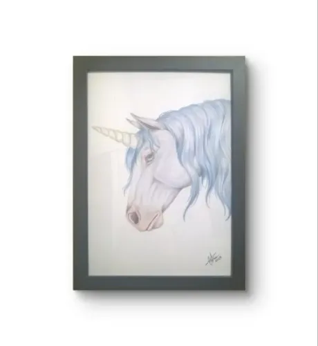 Quadro Desenho em lápis de cor - Unicórnio - 30 x 21 com moldura
