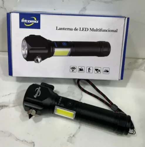 Lanterna De Led Multifuncional Recarregável Com Quebra Vidro, Corta Fio E Lampião