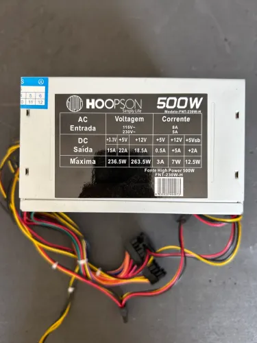 Fonte 500W Hoopson para PC FUNCIONANDO