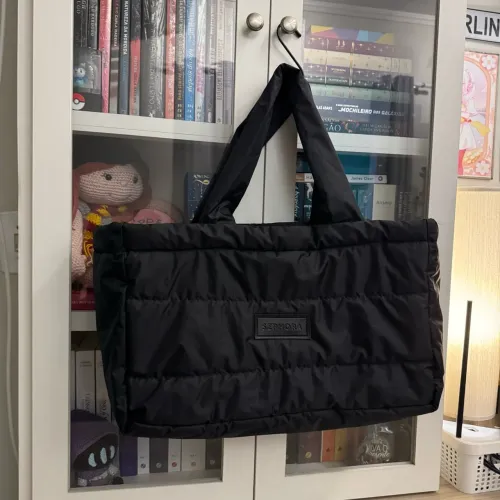 bolsa sephora puffer tote grande preta com zíper