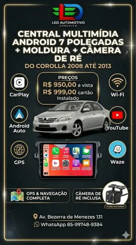 Central Multimídia Android 7 Polegadas Android + Moldura + Câmera de Ré