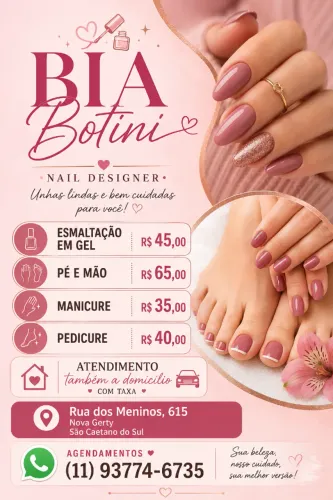 Alongamento de Unhas e Esmaltação em Gel - São Caetano do Sul