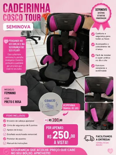 ? Cadeirinha para Carro Cosco Tour Seminova Completaingormagoes adicionais