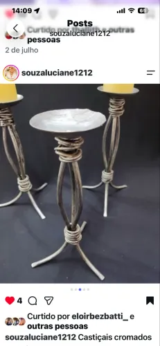 Trio de velas em metal escovado e retorcido