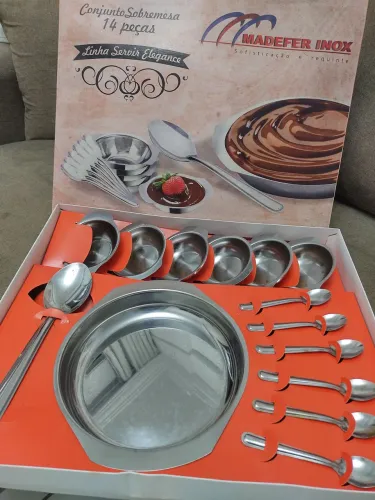 Conjunto inox para sobremesa com 14 peças