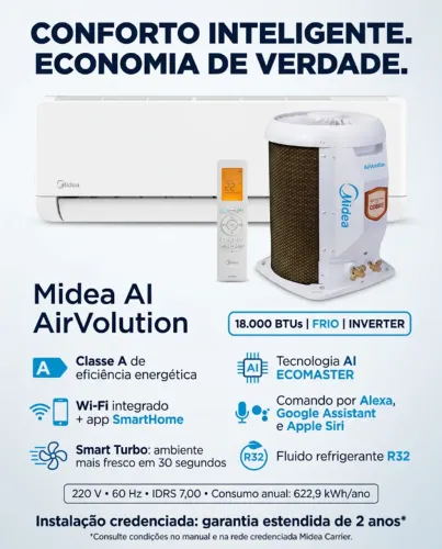Ar Condicionado Split Inverter 18 mil BTUS Midea com WI-FI
