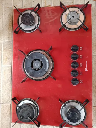 Fogão Cooktop Fischer tripla chama Gás mesa Vidro Rouge Vermelho