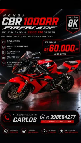 ? HONDA CBR 1000RR FIREBLADE 2006 - APENAS 8.000 KM ORIGINAIS! ?