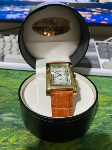 Peugeot Relógio de pulso masculino vintage ouro 14K