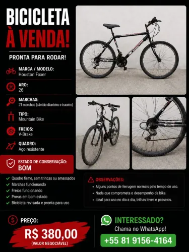 Bicicleta Houston Foxer Aro 26 - 21 Marchas - Pronta para Usar