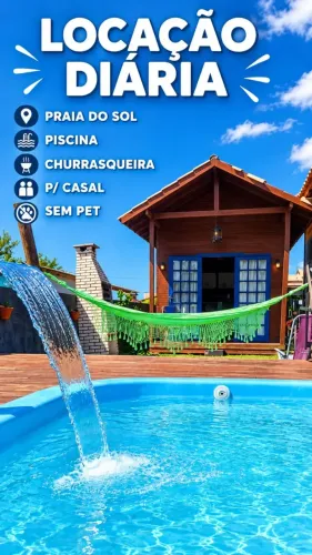 Locação diária. Chalé com suite a 40 metros da praia. Piscina churrasqueira internet Prai