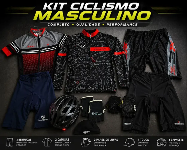 KIT CICLISMO MASCULINO COMPLETO - PRONTO PRA PEDALAR