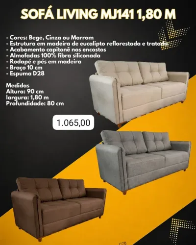 Sofá Living mj141 Linho 1.80m / 3 cores disponíveis / pague na entrega