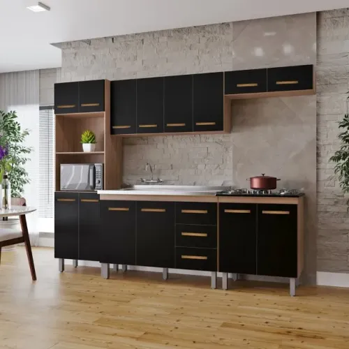 Armário de Cozinha 5 Peças - Armários: Paneleiro Duplo, Balcão de Pia, Balcão Cooktop e +2