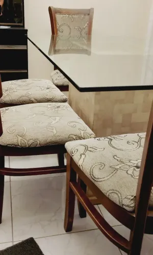 Mesa de jantar 6 cadeiras tampo de vidro