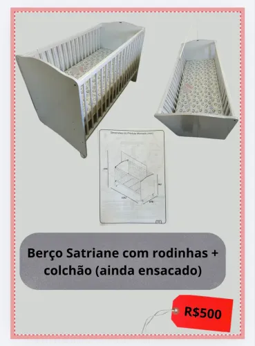 Berço Satriane com rodinhas + colchão (ainda ensacado)
