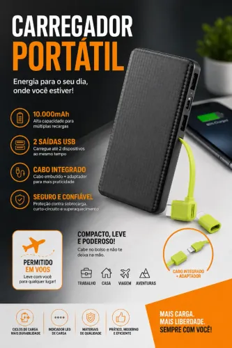 Carregador Portátil 10000mAh PT-0951