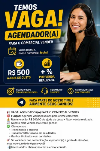     Vaga para Agendador(a) Comercial | Ajuda de Custo + Comissão