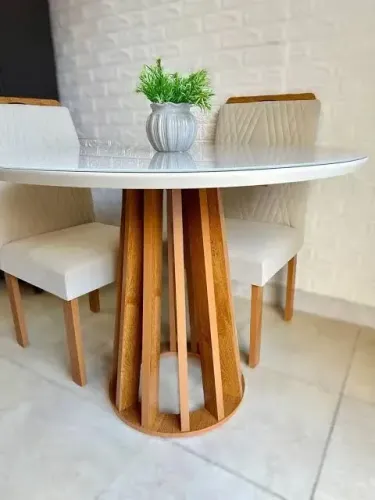 Mesa jantar Berlim 100x100cm tampo MDF com vidro / pague na entrega / entregamos em 24h