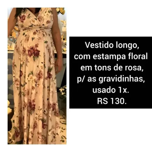 Vestido longo c/ estampa floral em rosa
