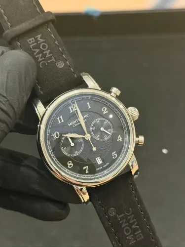 Relógio Montblanc Chronograph Preto Pulseira Couro - Premium