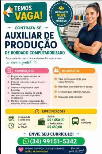 Auxiliar de produção de bordado