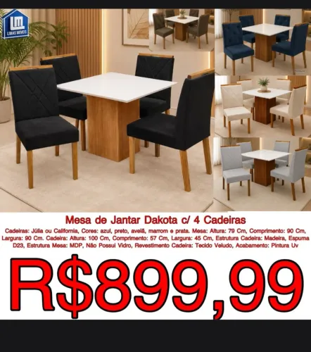 Mesa de jantar dakota 4 cadeiras