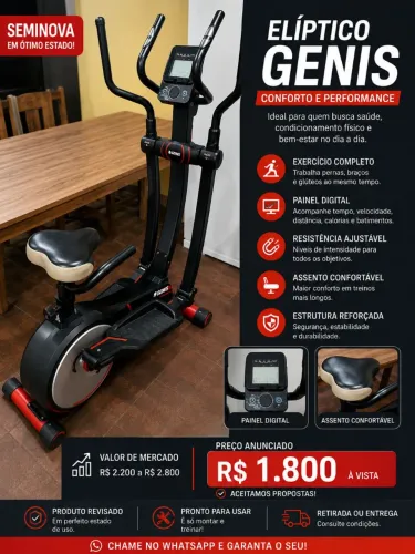 Bicicleta Ergométrica + Elíptico Genis 2 em 1 - Seminovo