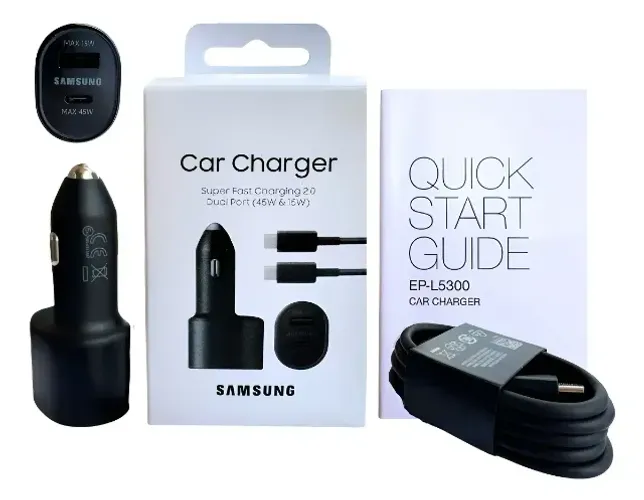 Carregador Veicular Samsung 45W dupla saida, USB/C p/S21-S22-S23-S24-A55