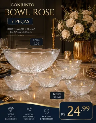 Conjunto Bowl Rose  7 peças