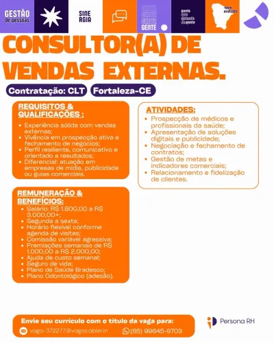 VAGA CONSULTOR DE VENDAS
