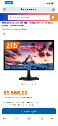 Monitor Samsung 21.5' LED, Full HD, HDMI, VESA, 5ms, 60hz - LS22F350FHLMZD