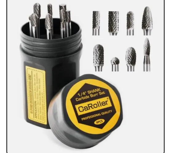 Carbide Burr Set 1/4" Shank 8PC Double Cut Die Grinder Rotary Tool Cutting