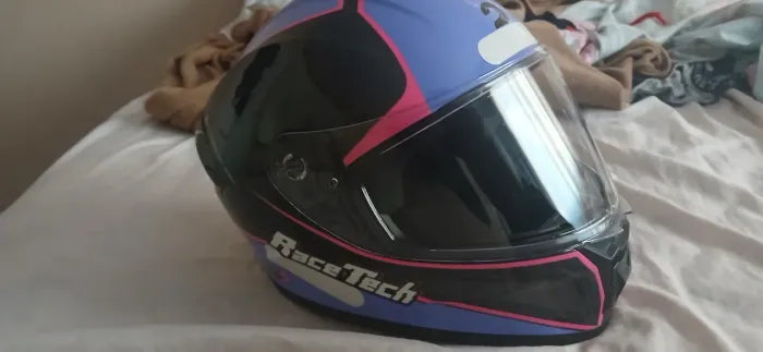 Capacete Race Tech Preto/Roxo com detalhes Rosa - Muito Conservado