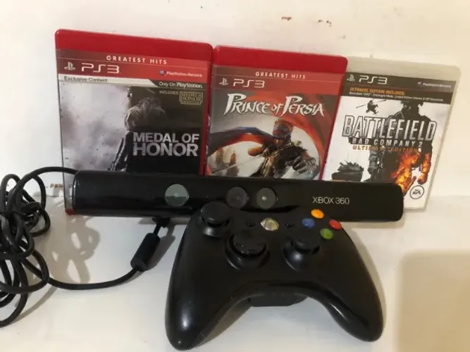 Lote Jogos Ps3 (Prince of Persia, BF 2 e Medal of Honor) + Controle Xbox 360 Orig + Kinect