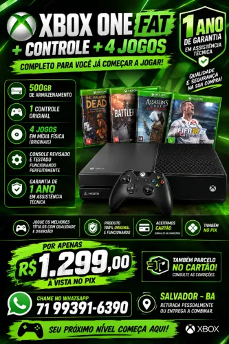Xbox One Fat 500GB em Ótimo Estado + 4 Jogos + 1ano de Garantia