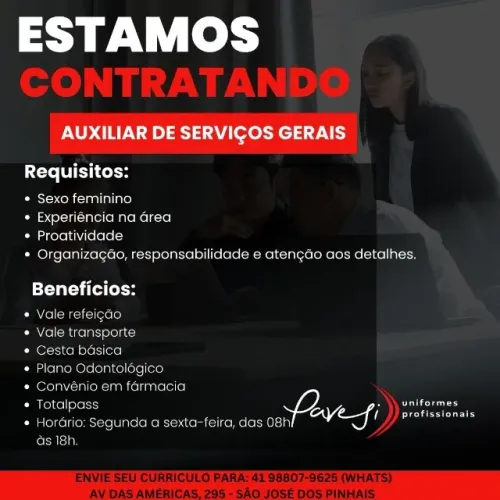 Vaga - Auxiliar de serviços gerais 