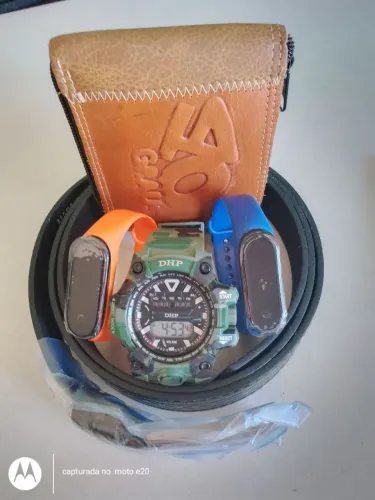 kit 3 Relógio dijital Led a prova d'água Cinto Carteira de couro 