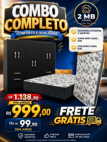 Combo Quarto Cama Roupeiro e colchão