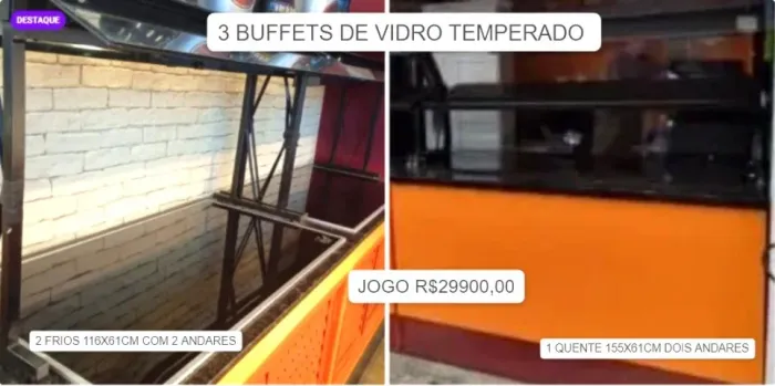 DOIS BUFFETS FRIO E UM QUENTE EM VIDRO TEMPERADO