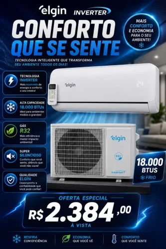 ? AR-CONDICIONADO ELGIN INVERTER 18.000 BTUs ? POUQUÍSSIMO USO!
